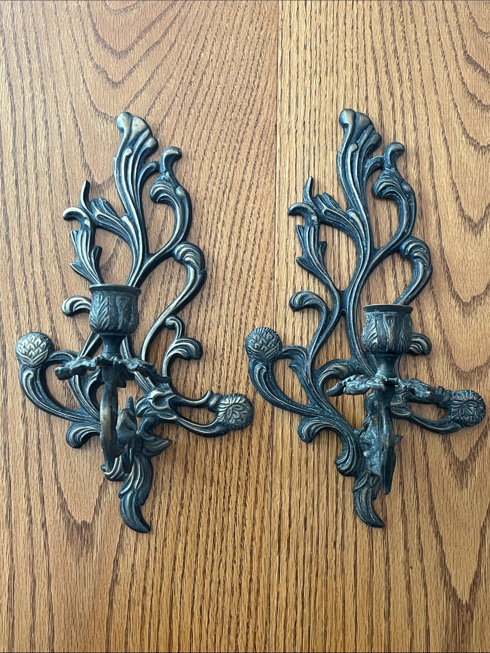Vintage Ornate Brass Wall Candle Sconces - Romantic Baroque/Gothic Style Pair